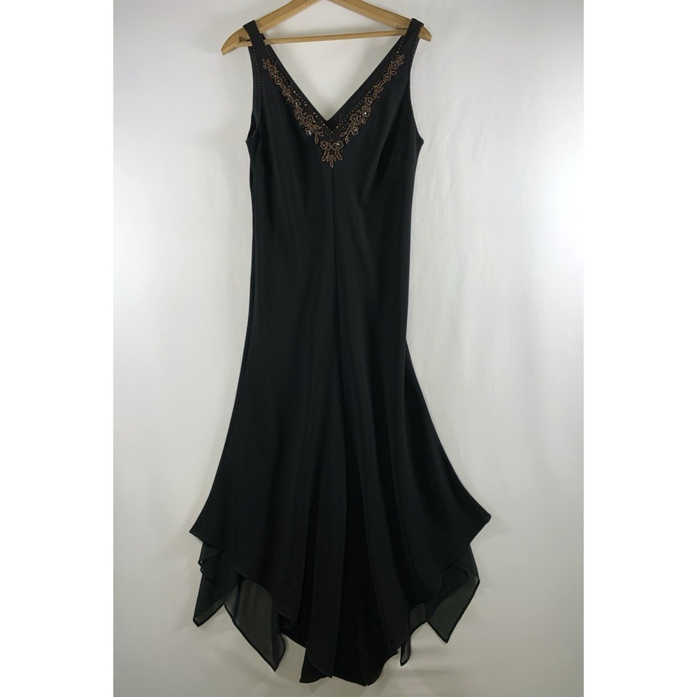 Positive Attitude Womens Beaded Handkerchief Hem Maxi Dress Y2K Cocktail V Neck